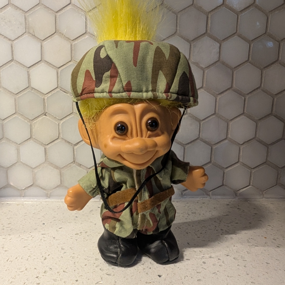 Camouflage Troll Doll with Yellow Hair